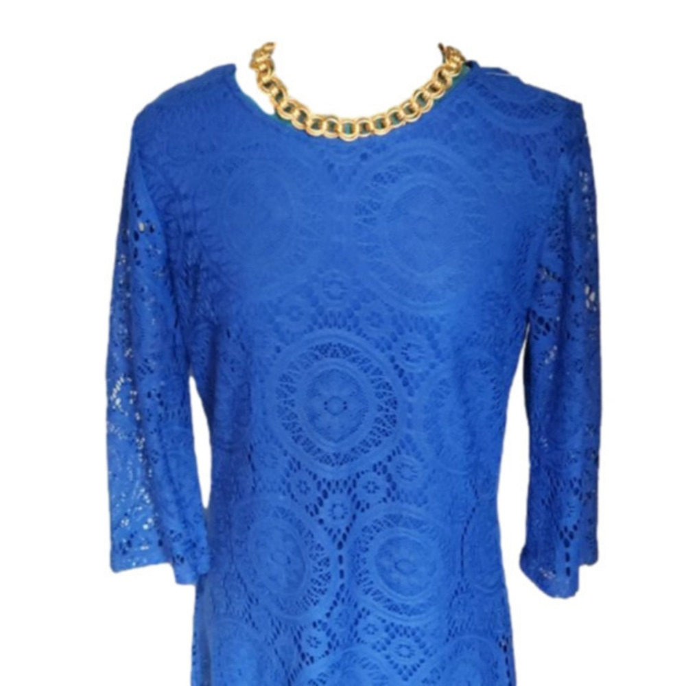 294. TACERA Royal Blue Long Sleeved Lace Dress |S